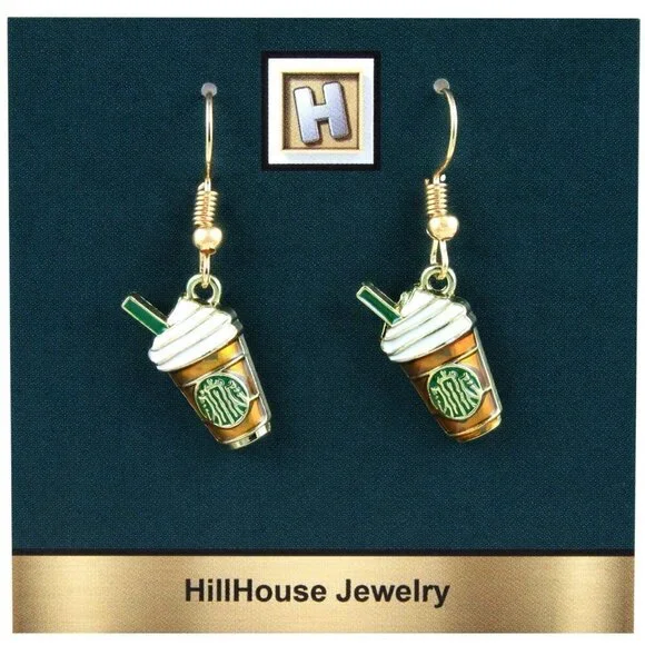 Coffee Cup Enamel Drop Earrings | Handmade - Picture 3 of 3